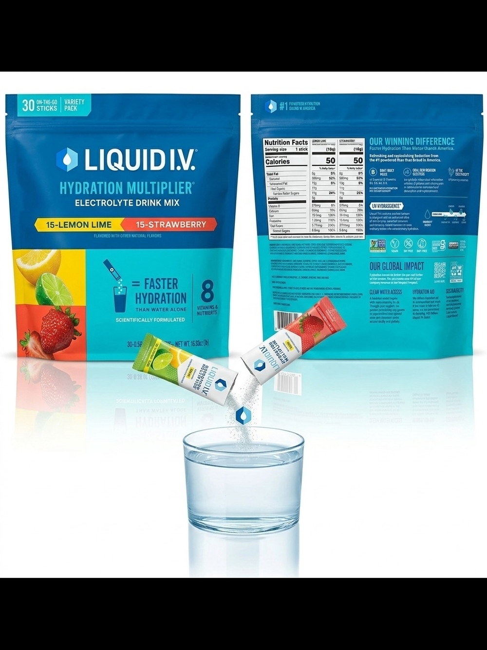 Liquid I.V. Hydration Multiplier Lemon Lime Strawberry 30 Pk Expiration Jan 28